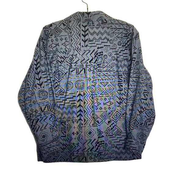 CENTRAL FALLS Blue Cotton Geometric Fish Print Vintage Button Down Shacket M - Picture 5 of 13